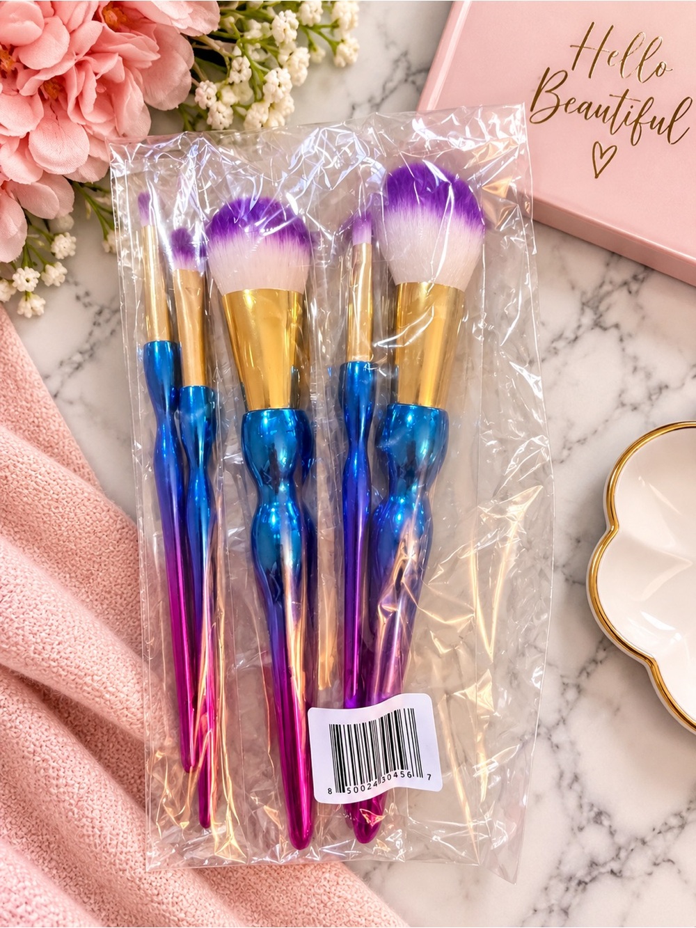 Unbranded Iridescent Blue-Purple Makeup Brush Set
